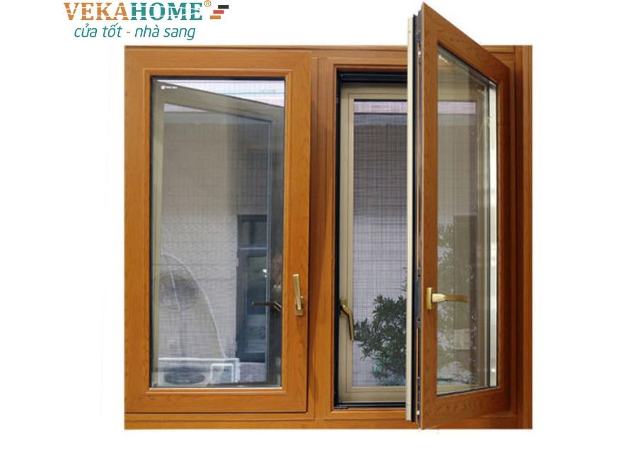 Hình ảnh cửa sổ nhôm Xingfa 2 cánh mở màu vân gỗ