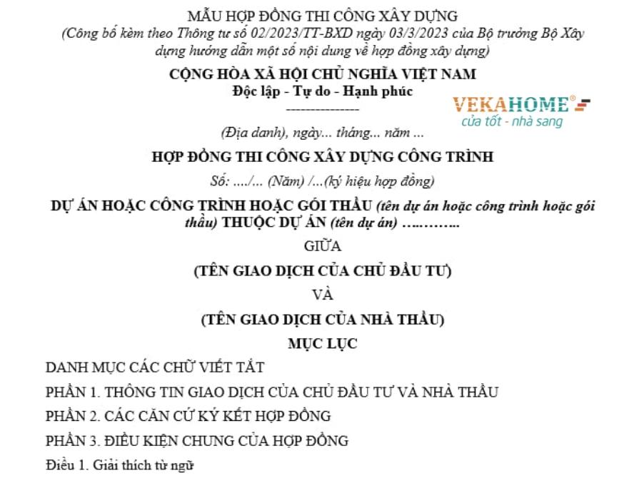 Mẫu hợp đồng xây dựng